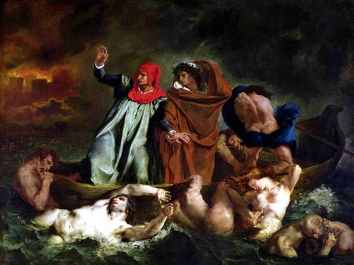 Reproducción del cuadro que muestra Dante navegando por el infierno
