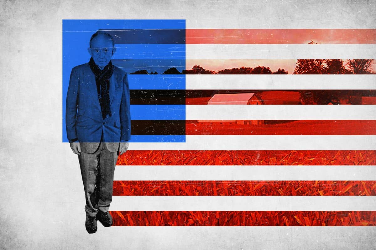 Fotomontaje con el director y la bandera estadounidense