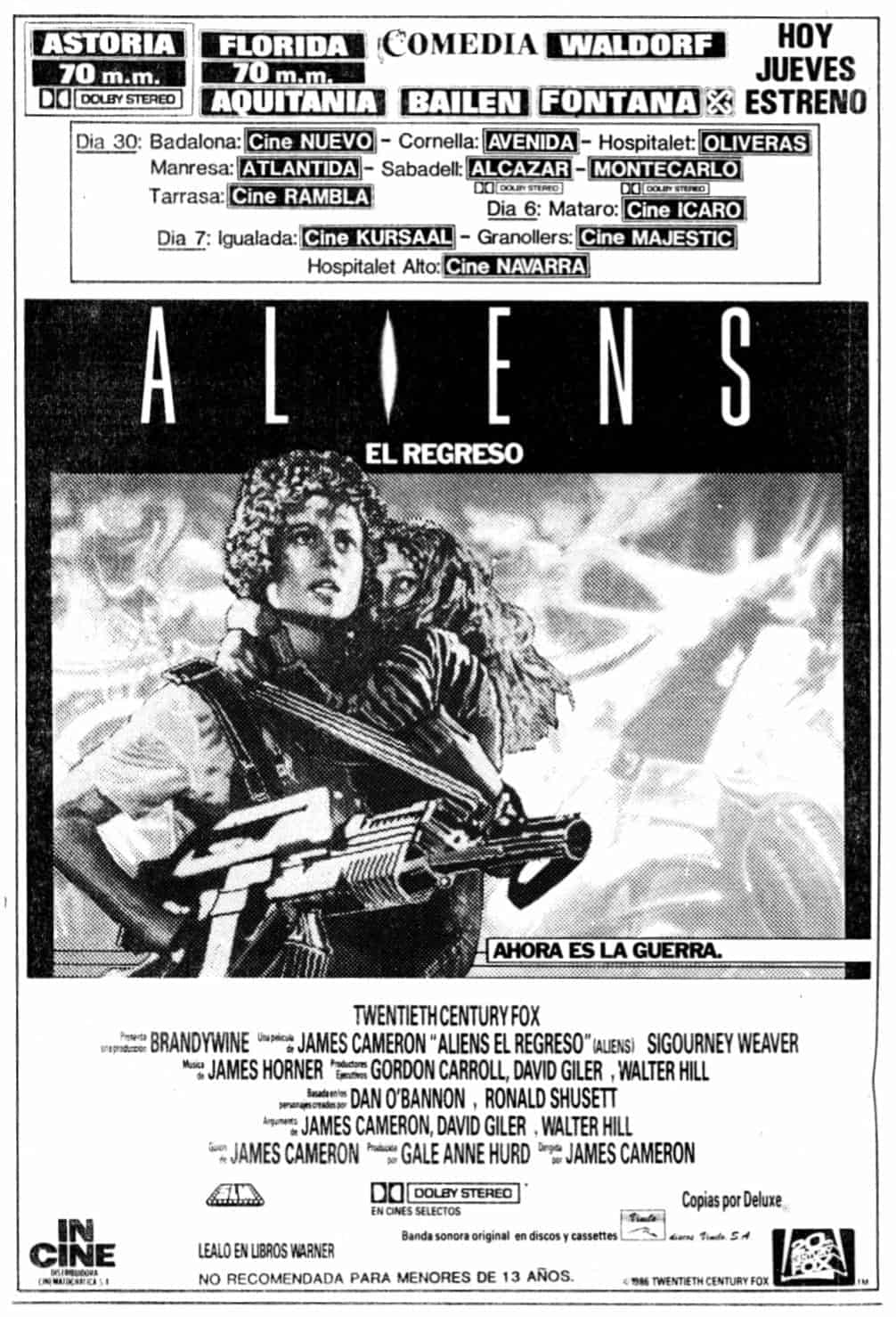 Cartel de la película en blanco y negro y anuncio de los cines en que se estrena