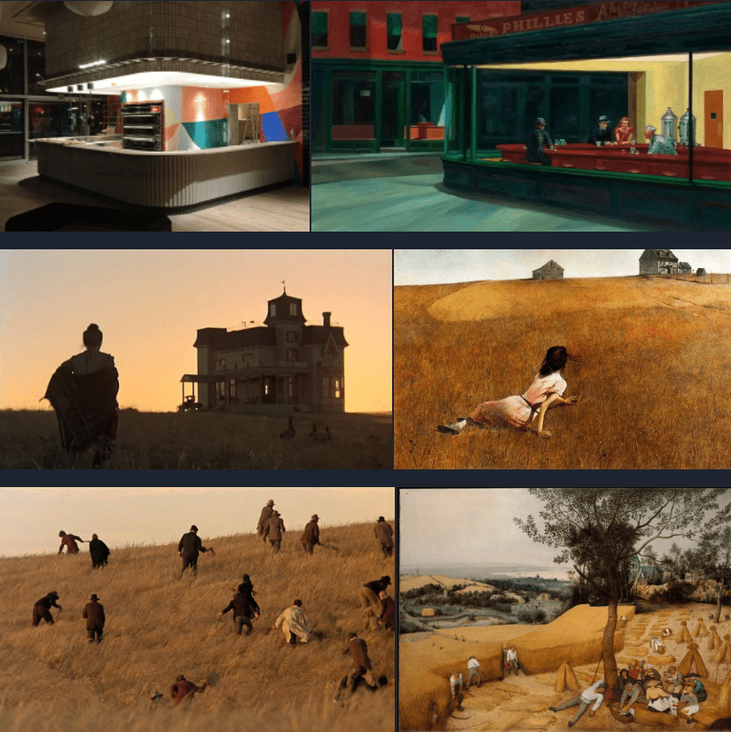 Hopper, Hitchcock and Malick, houses and fields – Summer, Breughel and Wyett