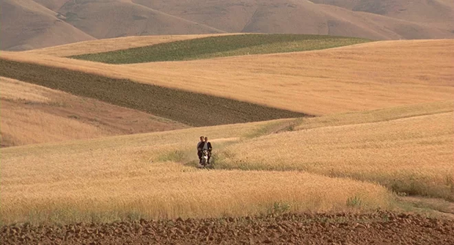 Una moto avanza zigzagueando entre los pastizales